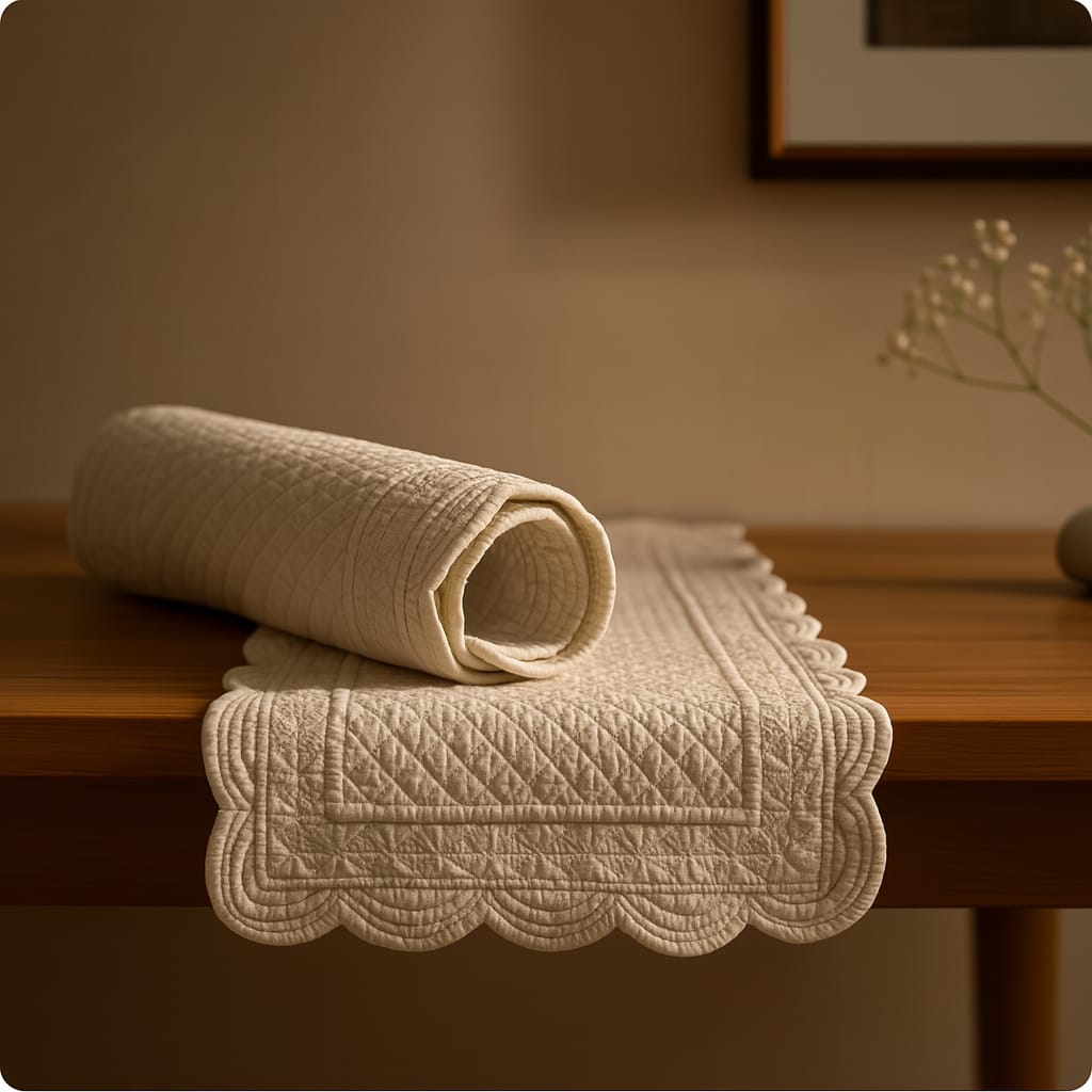 Ivory Scallop Quilted Table Runner