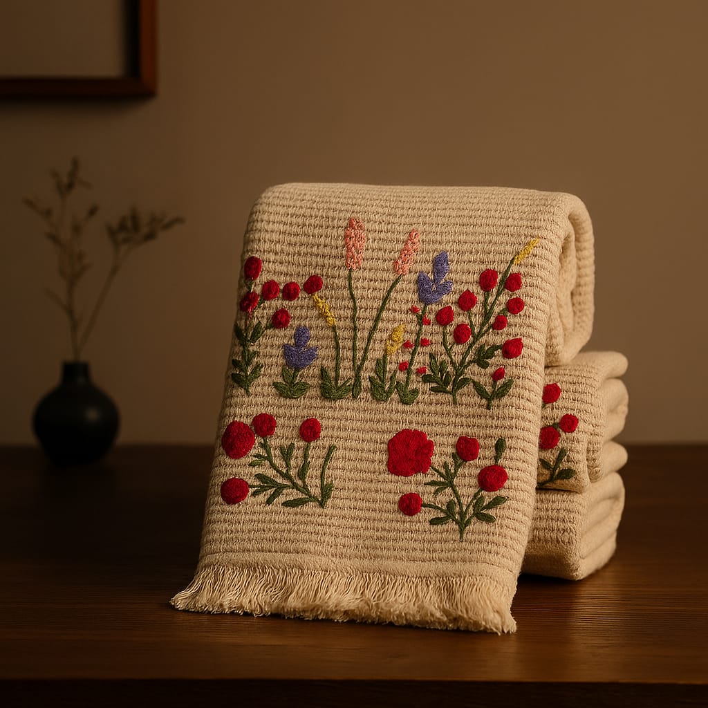 Tulip Embroidery Towel – Waffle Weave in Bloom