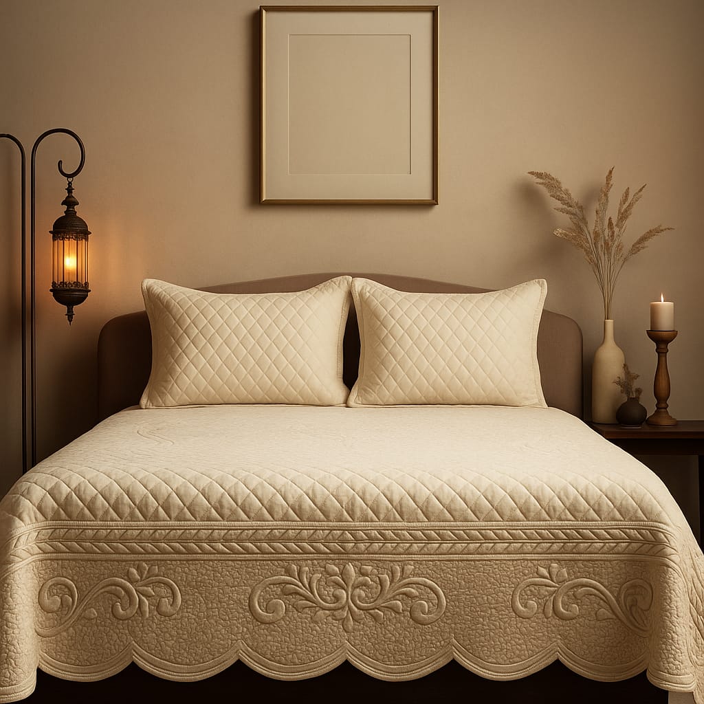 Turpento Bed Cover – Beige Textured Luxury
