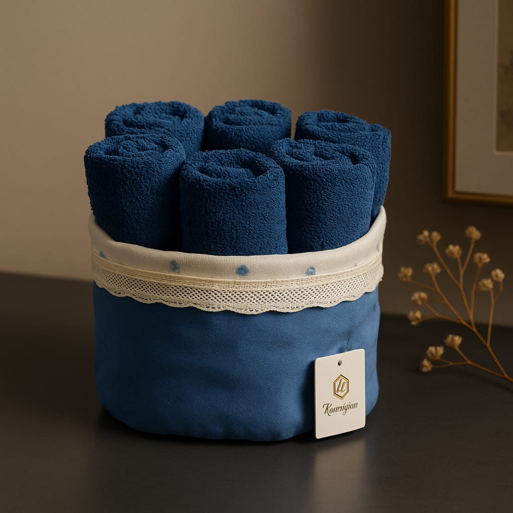 Hand Towel Bun Basket – Navy Blue (Set of 6)