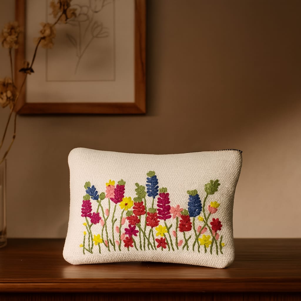 Tulip Garden Embroidery Pouch – Slide Style